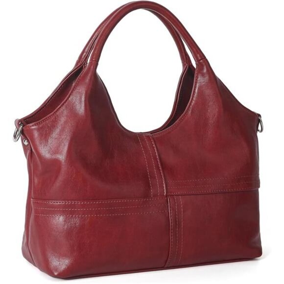 Vegan Leather with Detachable Satchel Strap, Light Red - Picture 1 of 6